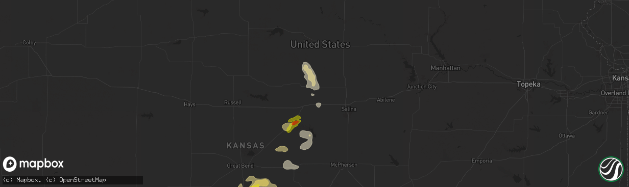 Hail map in Beverly, KS on September 8, 2025