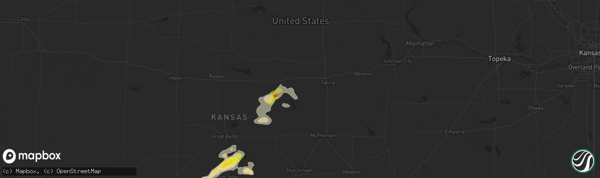 Hail map in Brookville, KS on September 8, 2025