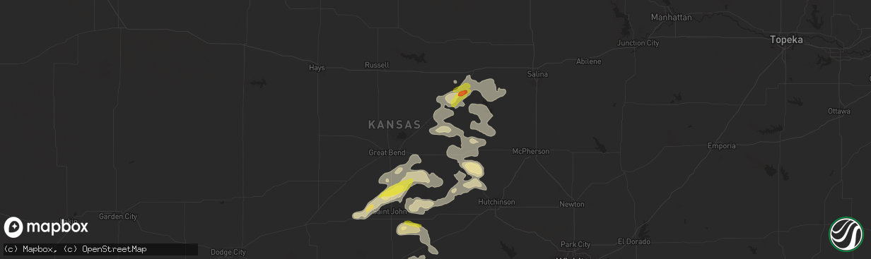 Hail map in Bushton, KS on September 8, 2025