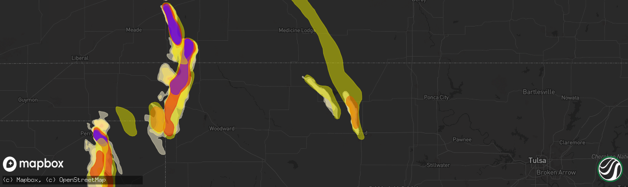 Hail map in Cherokee, OK on September 8, 2025