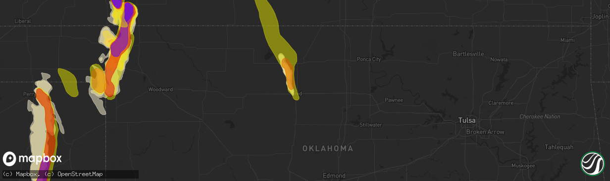 Hail map in Enid, OK on September 8, 2025