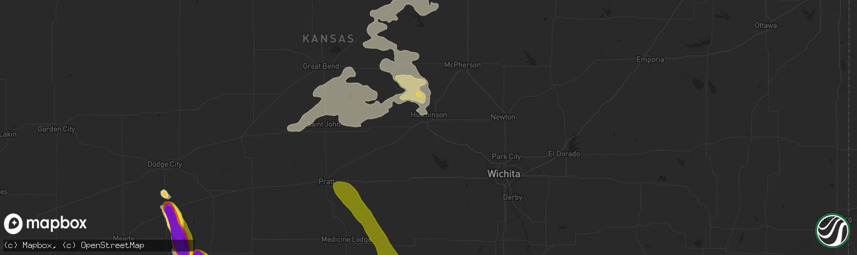 Hail map in Hutchinson, KS on September 8, 2025