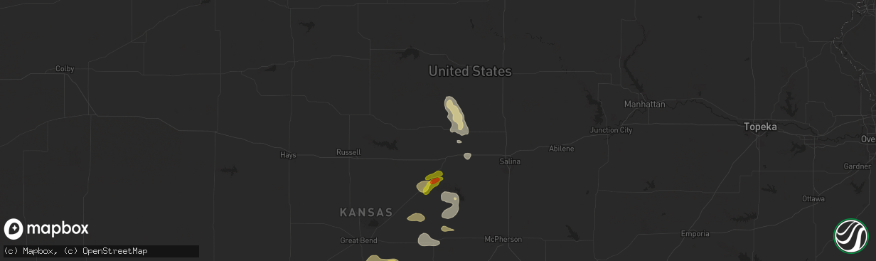 Hail map in Lincoln, KS on September 8, 2025