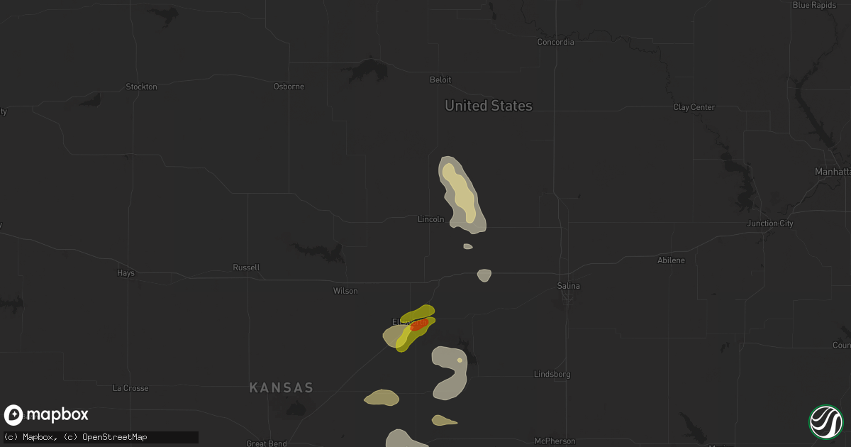 Hail map in Lincoln, KS on September 8, 2025