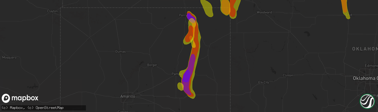 Hail map in Miami, TX on September 8, 2025