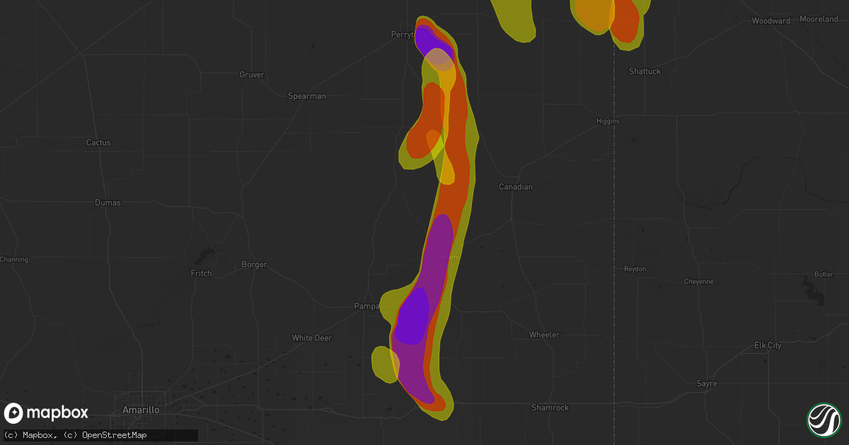 Hail map in Miami, TX on September 8, 2025
