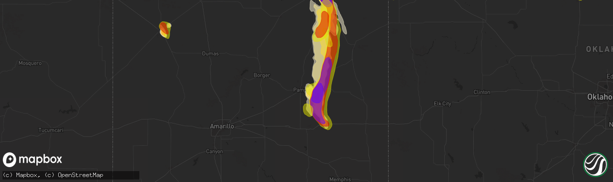 Hail map in Pampa, TX on September 8, 2025