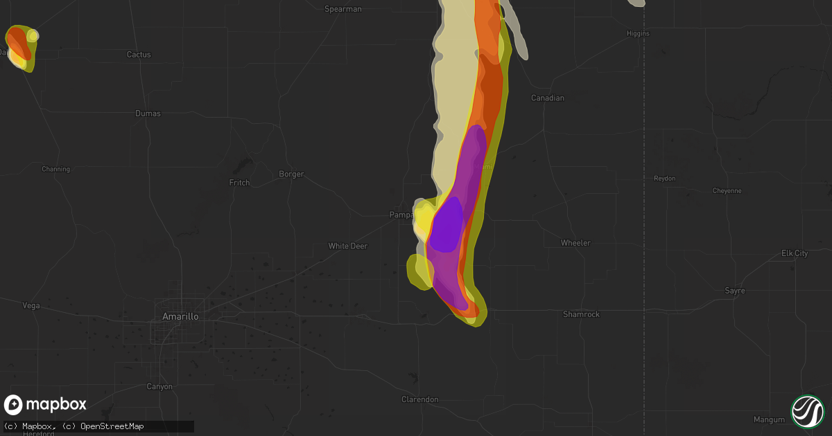 Hail map in Pampa, TX on September 8, 2025