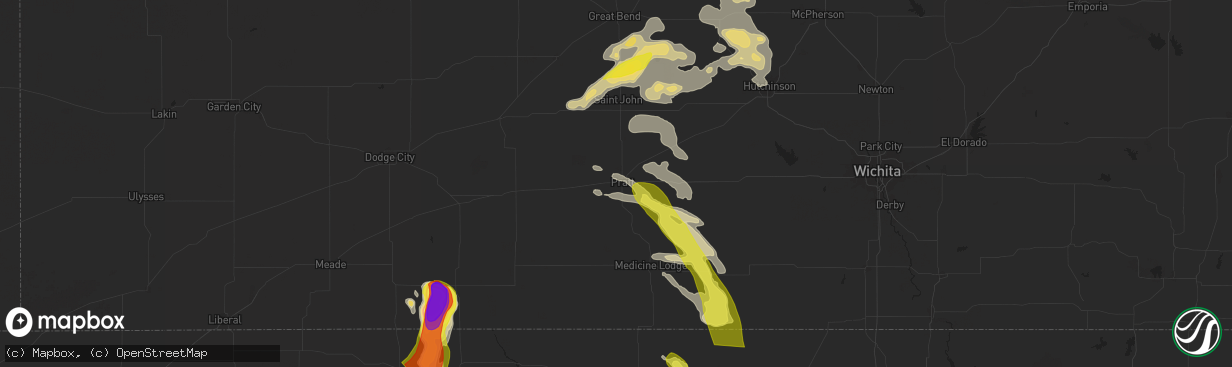 Hail map in Pratt, KS on September 8, 2025