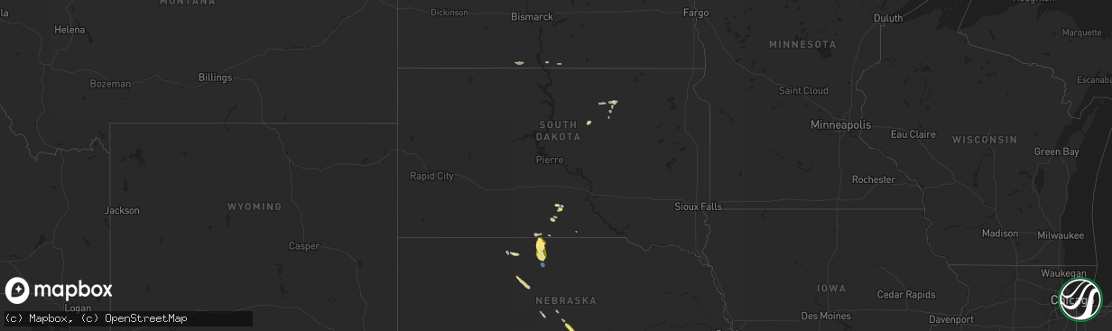 Hail map in South Dakota on September 8, 2025