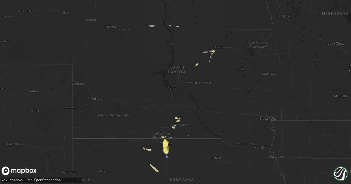 Hail map in South Dakota on September 8, 2025