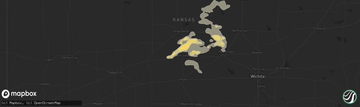 Hail map in St John, KS on September 8, 2025