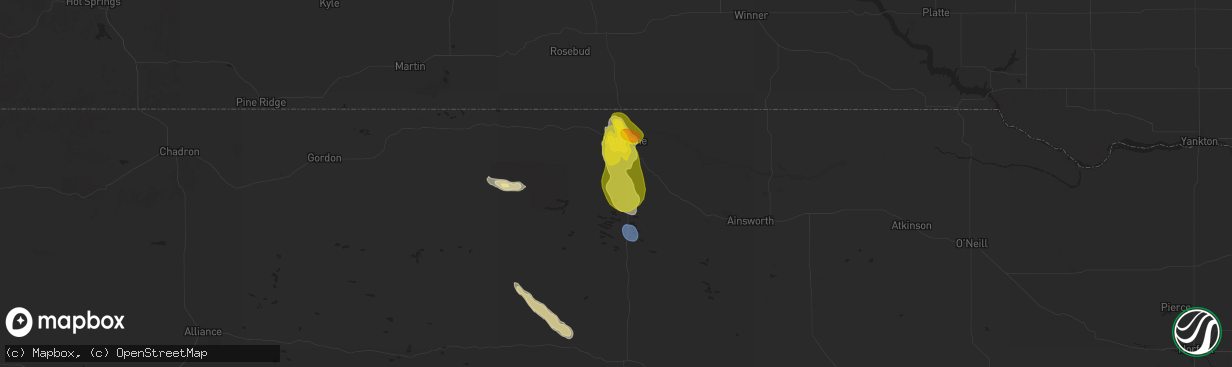 Hail map in Valentine, NE on September 8, 2025