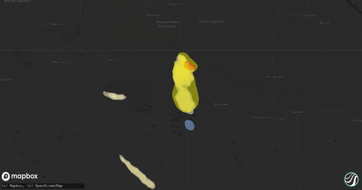 Hail map in Valentine, NE on September 8, 2025