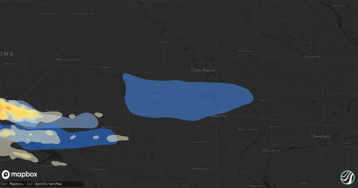 Hail map in Amana, IA on September 8, 2026