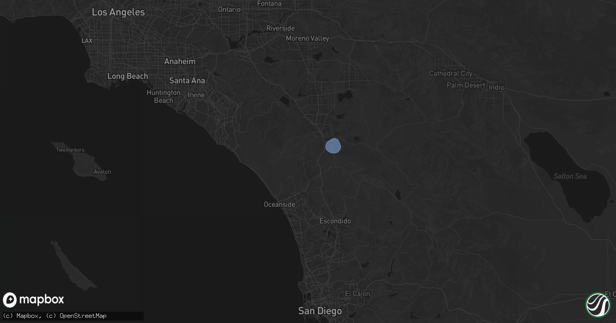 Hail map in Fallbrook, CA on September 8, 2026