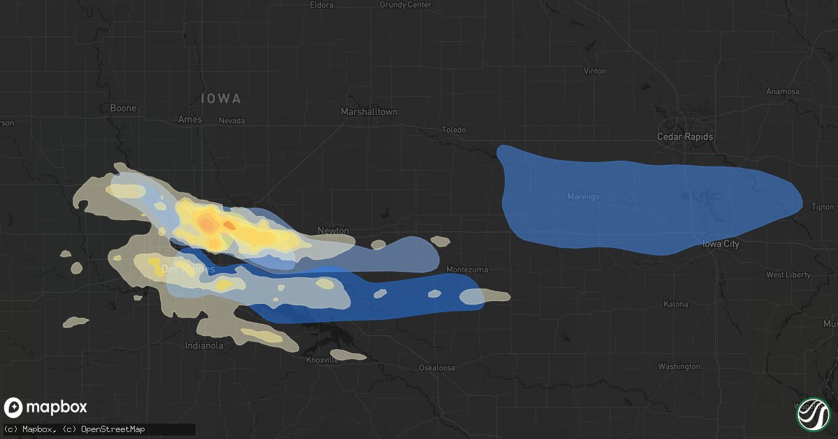 Hail map in Grinnell, IA on September 8, 2026