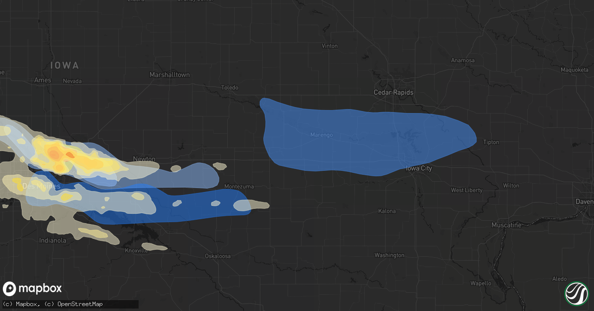 Hail map in Ladora, IA on September 8, 2026