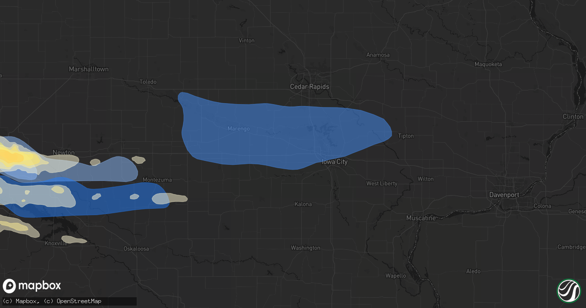 Hail map in Oxford, IA on September 8, 2026