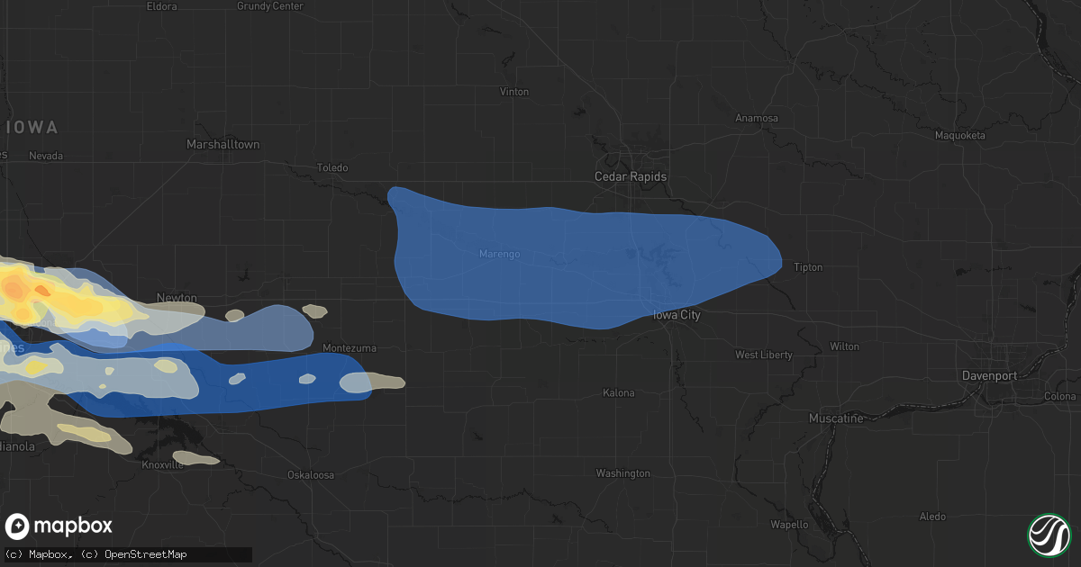 Hail map in South Amana, IA on September 8, 2026