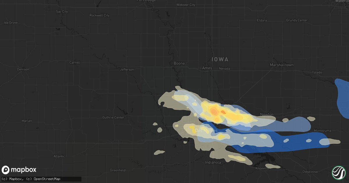 Hail map in Woodward, IA on September 8, 2026