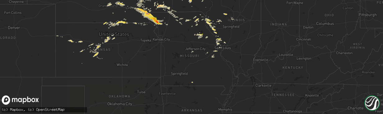 Hail map in Missouri on September 9, 2014