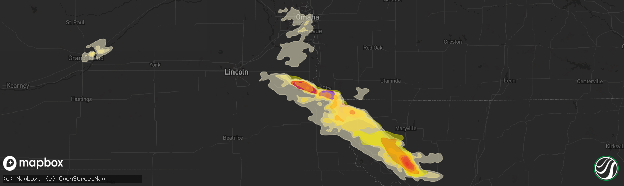 Hail map in Nebraska City, NE on September 9, 2014