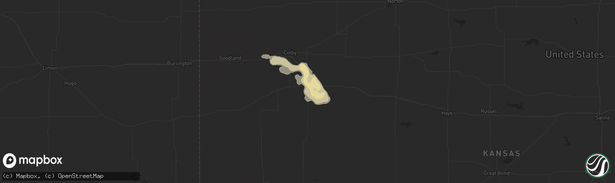 Hail map in Oakley, KS on September 9, 2015