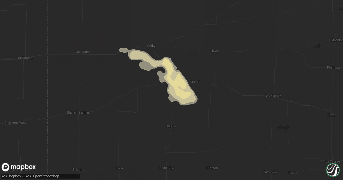 Hail map in Oakley, KS on September 9, 2015