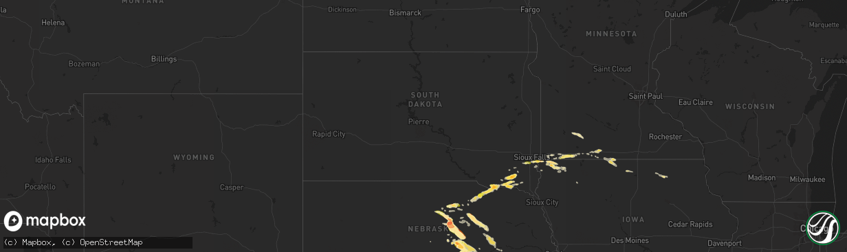 Hail map in South Dakota on September 9, 2015