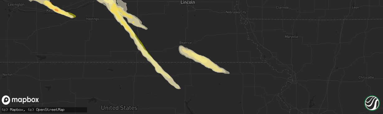 Hail map in Wymore, NE on September 9, 2015