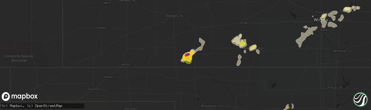 Hail map in Ashland, KS on September 9, 2016