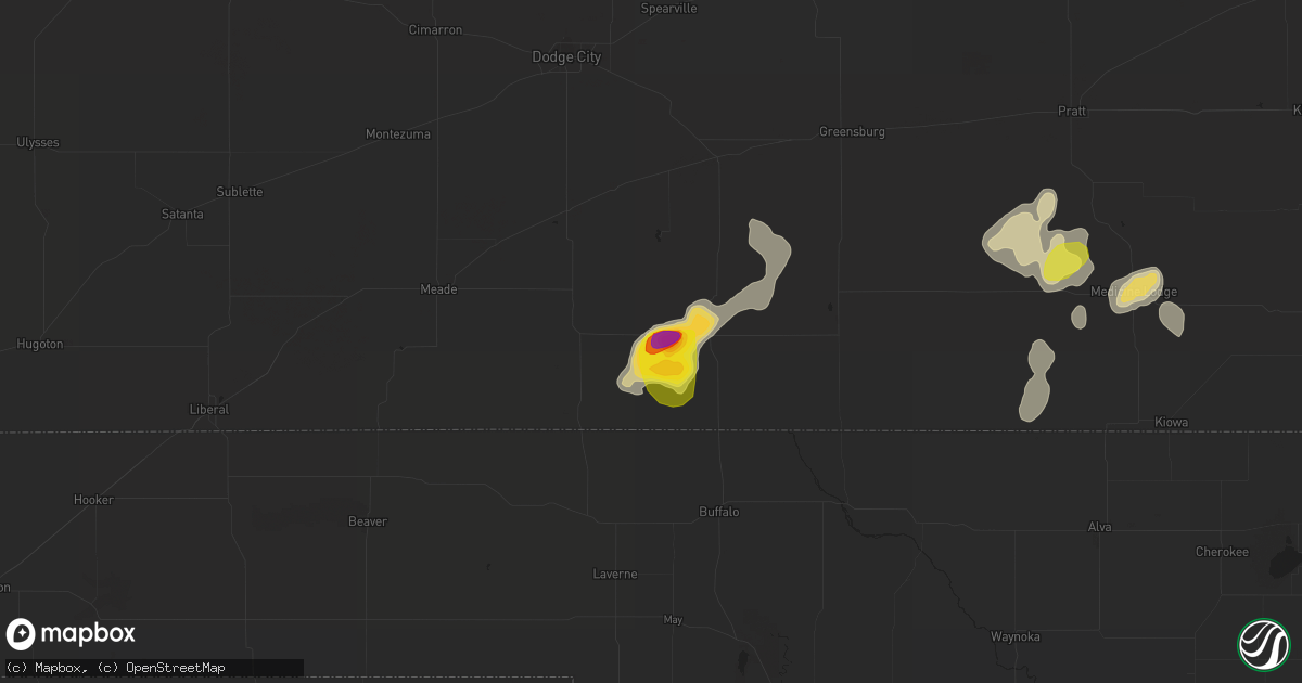 Hail map in Ashland, KS on September 9, 2016