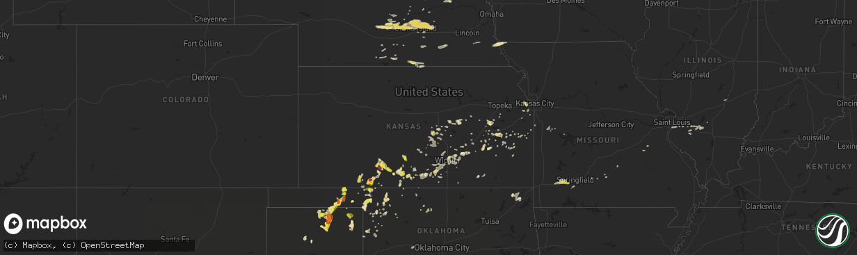 Hail map in Kansas on September 9, 2016