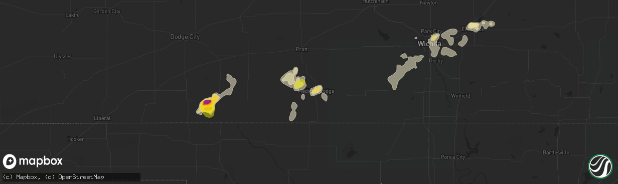 Hail map in Medicine Lodge, KS on September 9, 2016