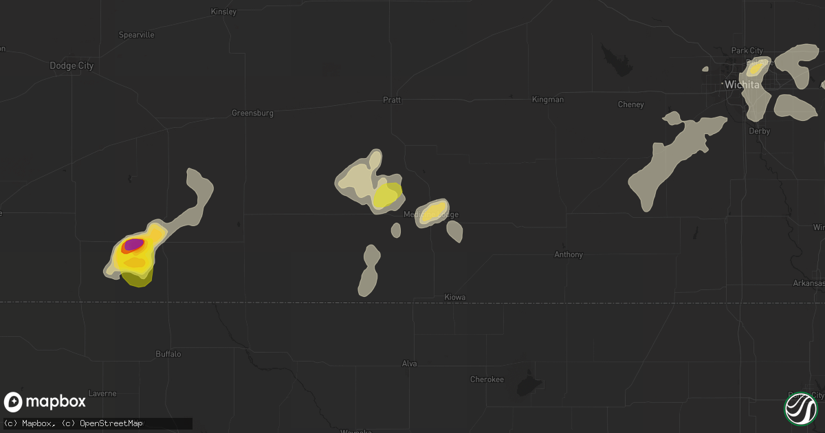 Hail map in Medicine Lodge, KS on September 9, 2016
