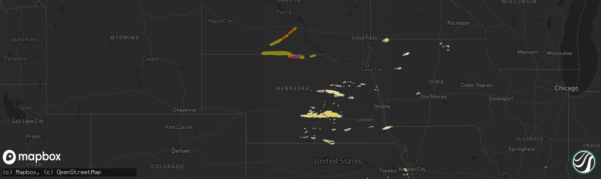 Hail map in Nebraska on September 9, 2016