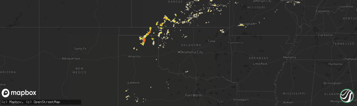 Hail map in Oklahoma on September 9, 2016