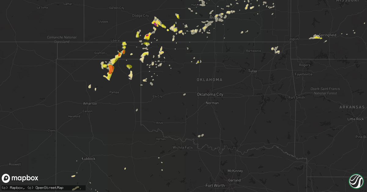 Hail map in Oklahoma on September 9, 2016