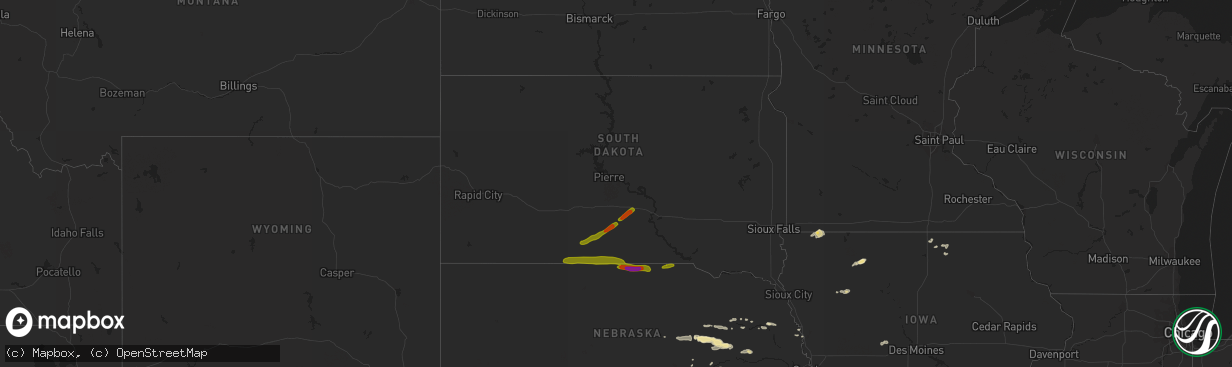 Hail map in South Dakota on September 9, 2016