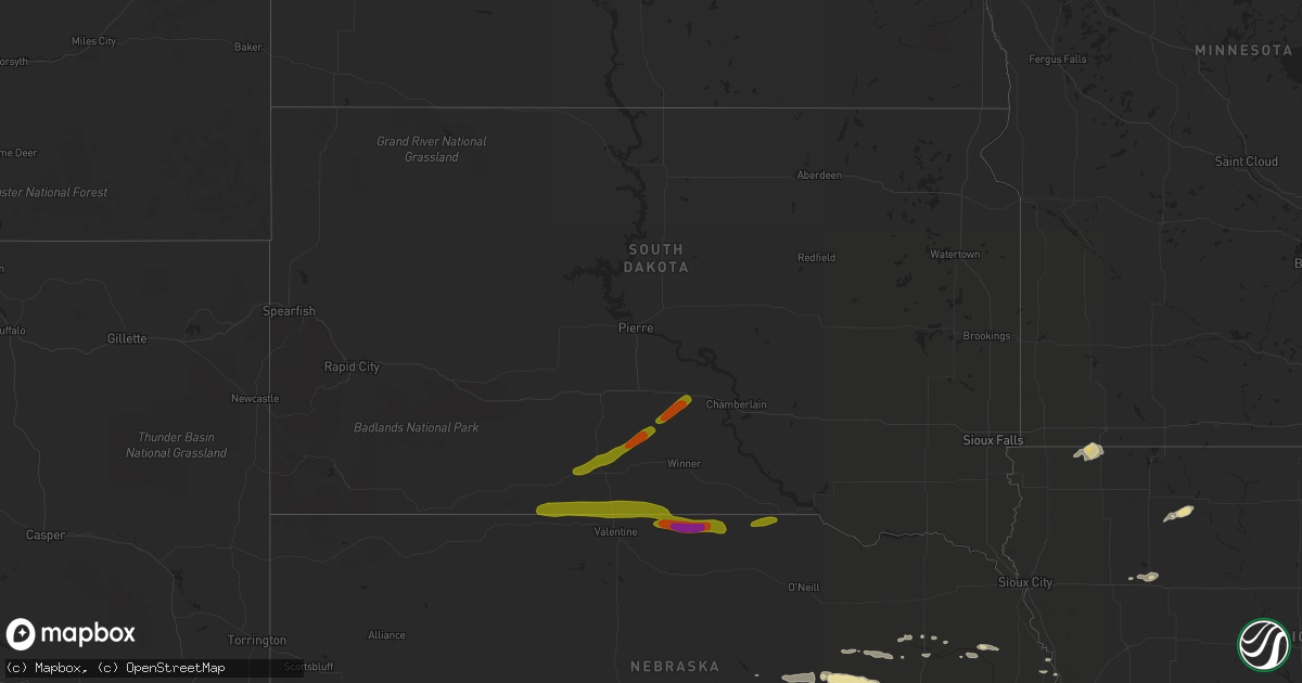 Hail map in South Dakota on September 9, 2016