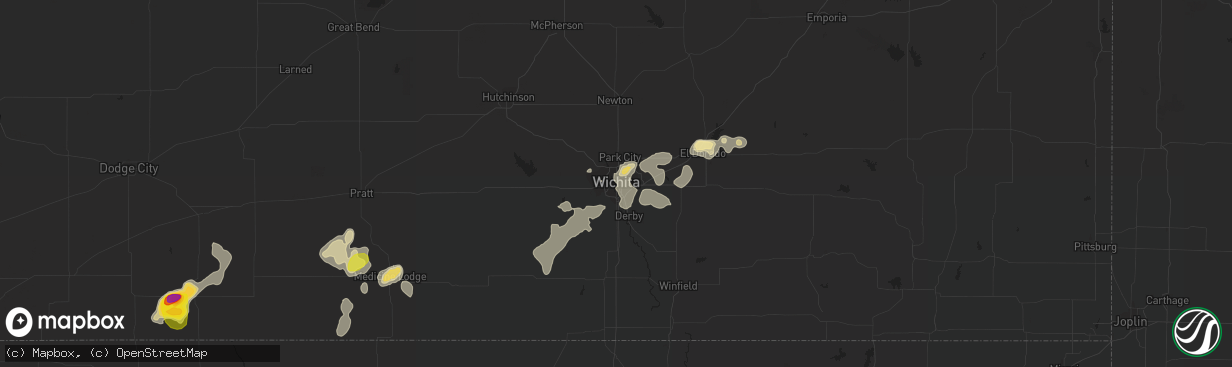 Hail map in Wichita, KS on September 9, 2016