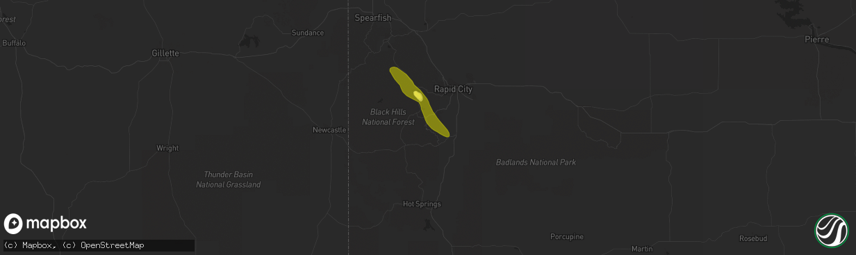 Hail map in Keystone, SD on September 9, 2018