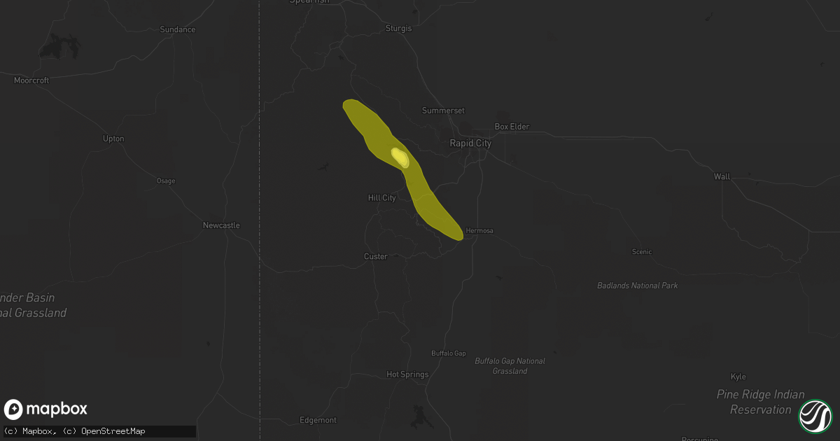 Hail map in Keystone, SD on September 9, 2018