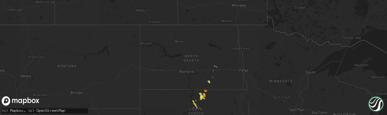 Hail map in North Dakota on September 9, 2018