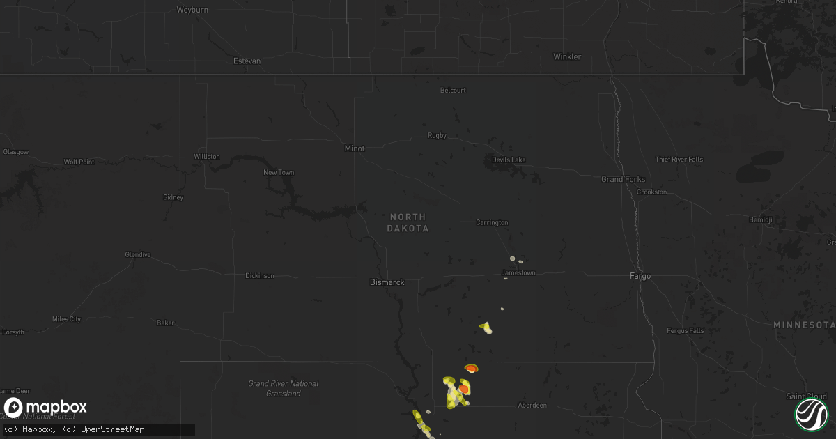 Hail map in North Dakota on September 9, 2018