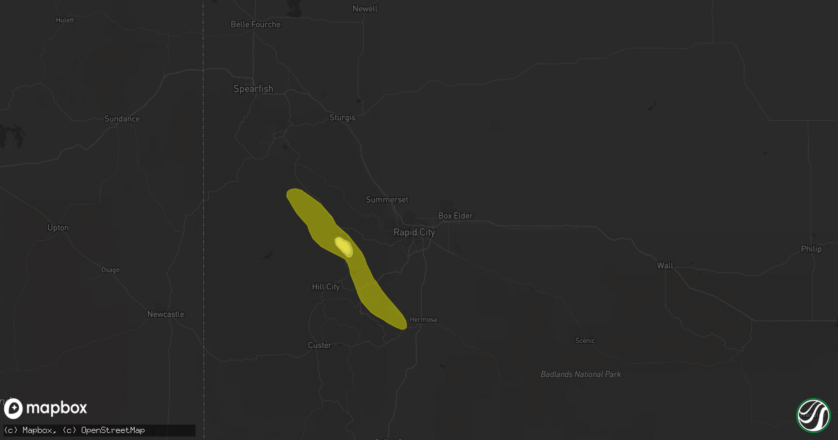 Hail map in Rapid City, SD on September 9, 2018