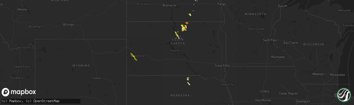 Hail map in South Dakota on September 9, 2018