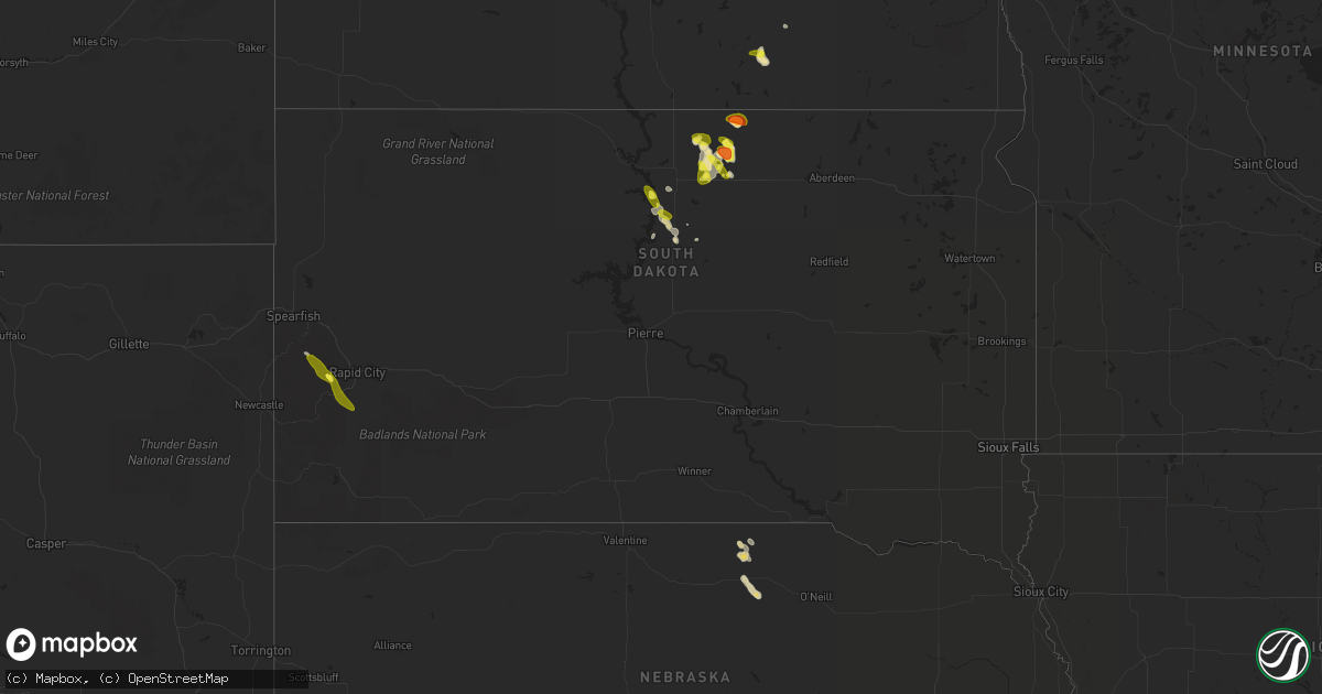 Hail map in South Dakota on September 9, 2018