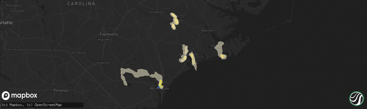 Hail map in Jacksonville, NC on September 9, 2019